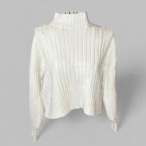 Zaful Cream Mock Neck Sweater Ribbed Knit One Size Cropped Pullover 100% Cotton